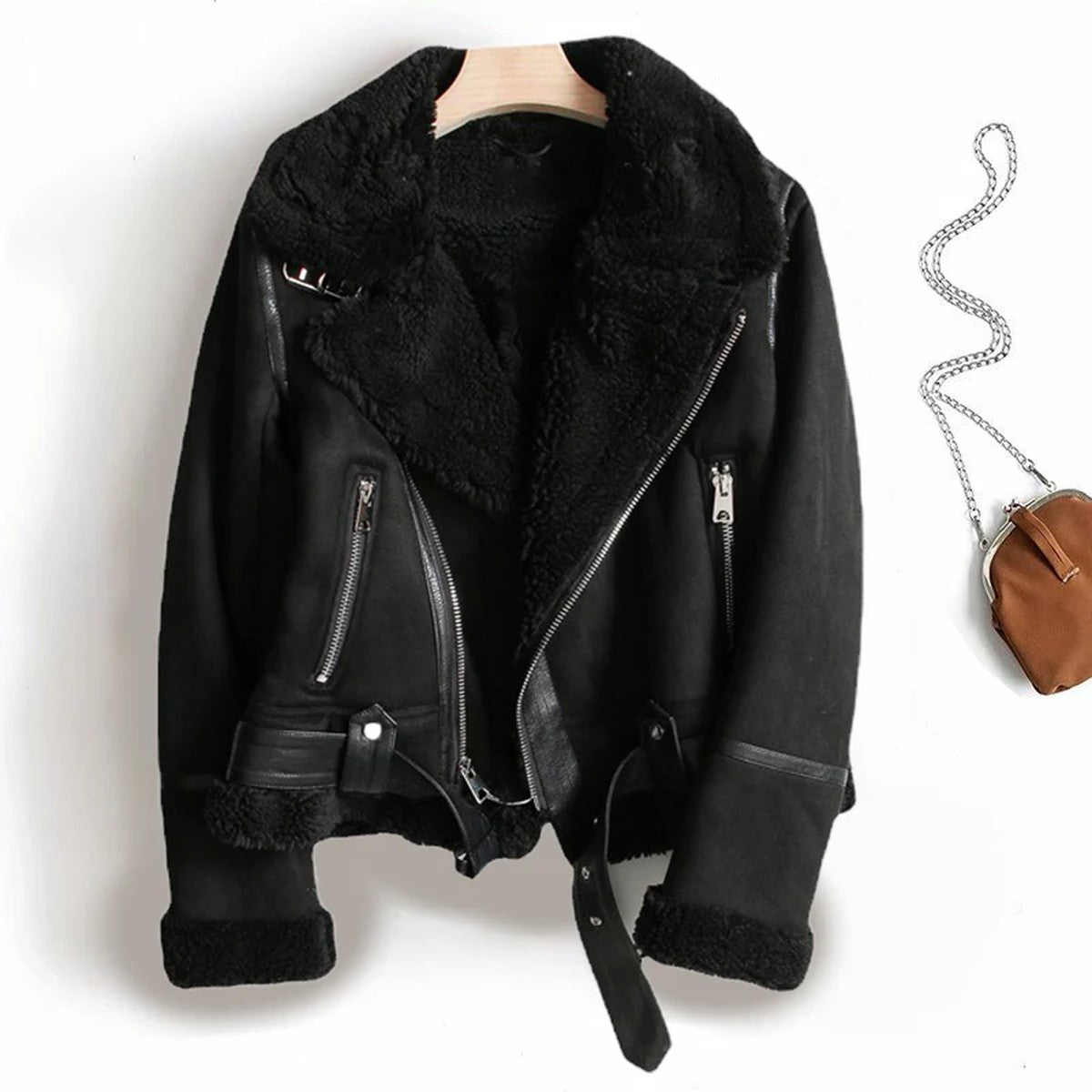 Classic Biker Style Faux Leather Jacket with Asymmetrical Zip and Metal Studs