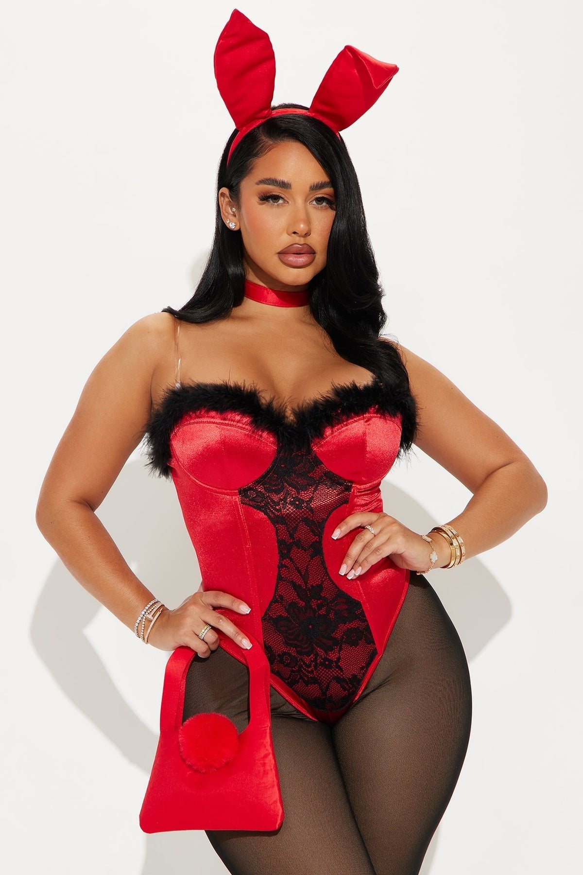Strapless Bunny Costume Set with Ear Headband and Leggings, Five Piece Bundle