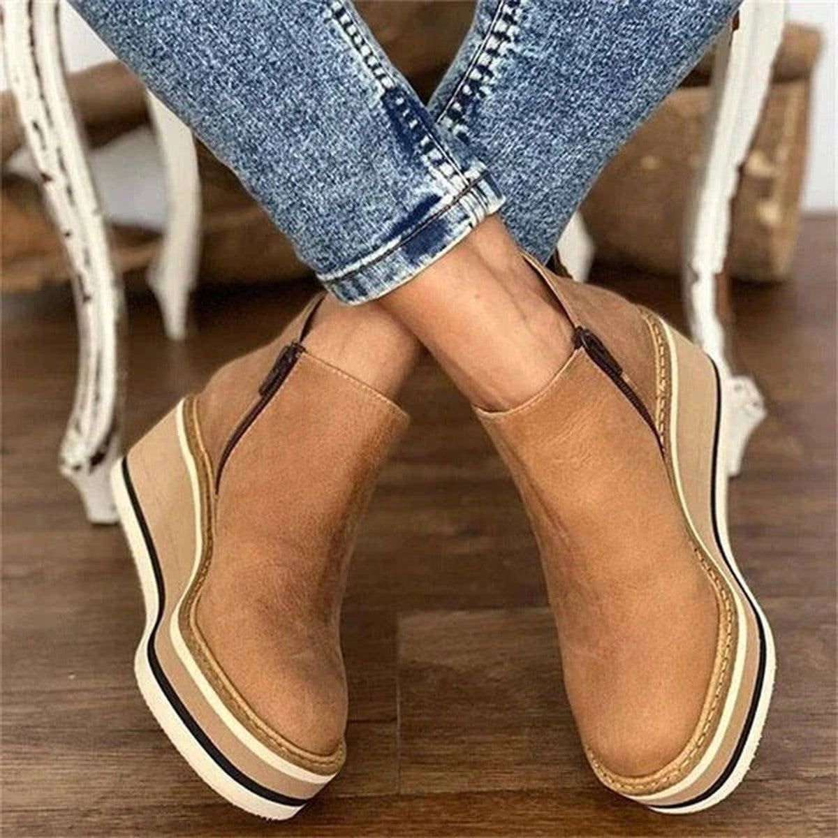 Women Lace Up Ankle Boots with Perforated Breathable Pattern and Low Block Heel