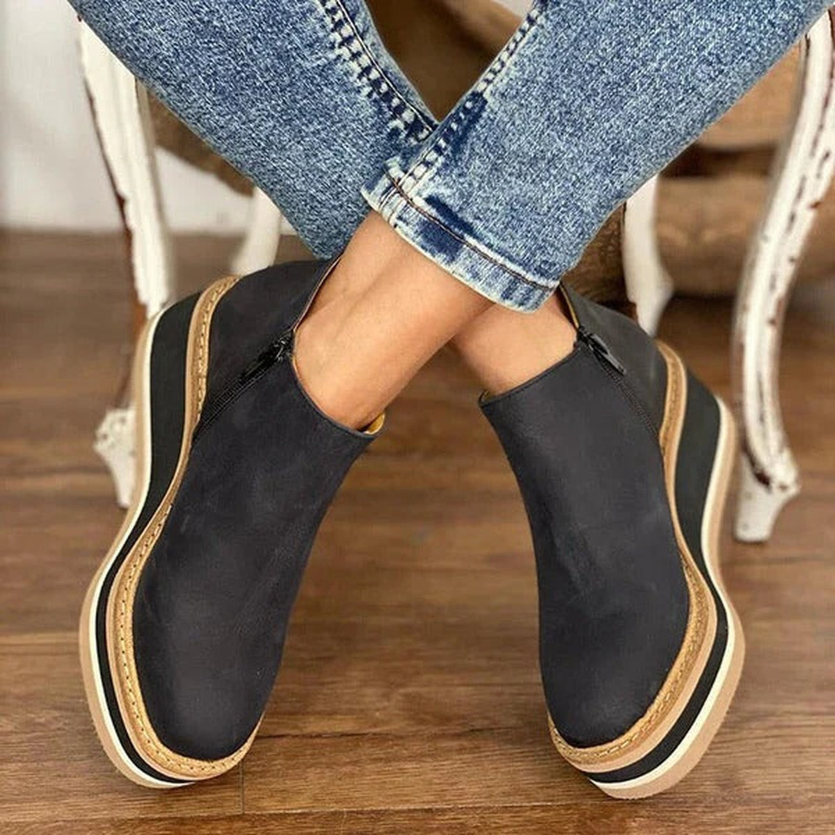 Women Lace Up Ankle Boots with Perforated Breathable Pattern and Low Block Heel