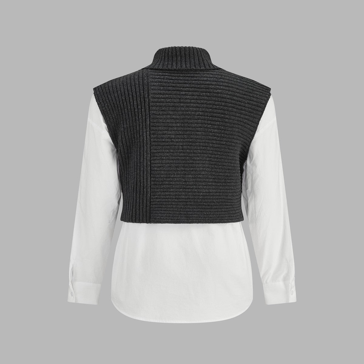 Layered Turtleneck Knit Vest with White Long Sleeve Cotton Button Up Shirt