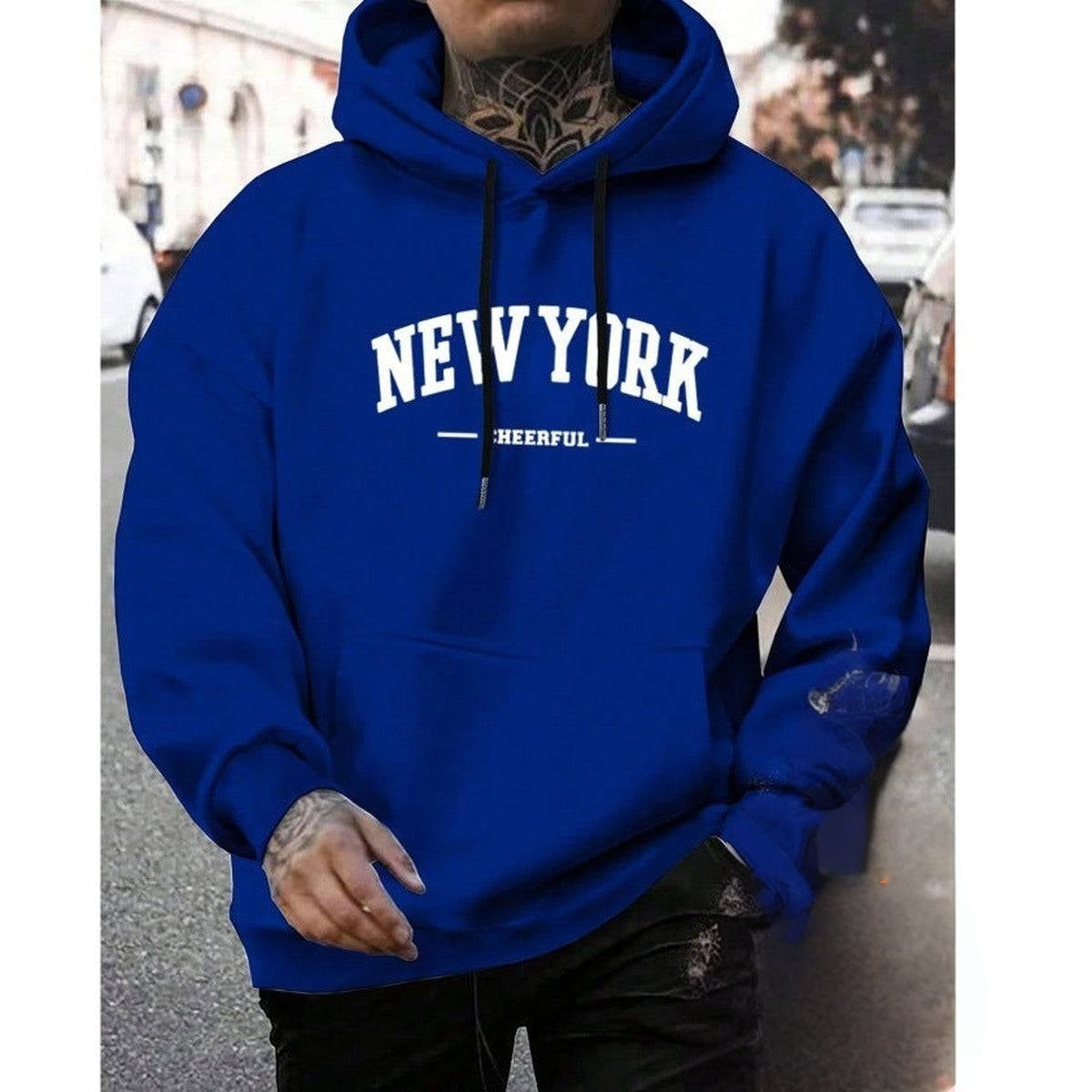 Men Classic Long Sleeve Pullover Hoodie with Adjustable Drawstring