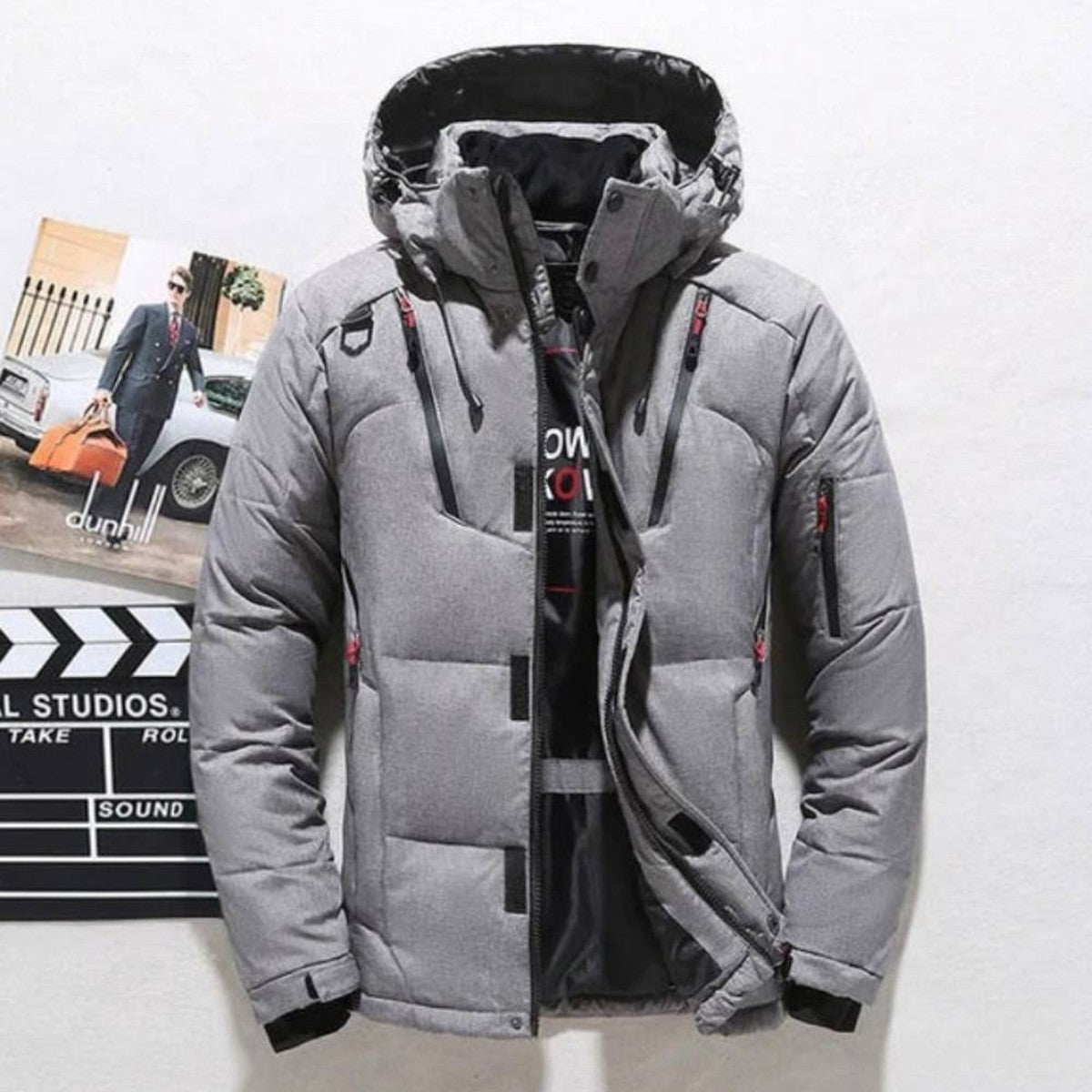 Men Lightweight Hooded Puffer Coat with Duck Down Insulation and Zip Pockets