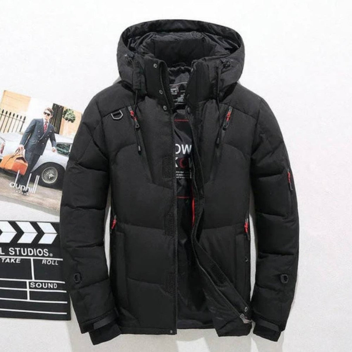 Men Lightweight Hooded Puffer Coat with Duck Down Insulation and Zip Pockets