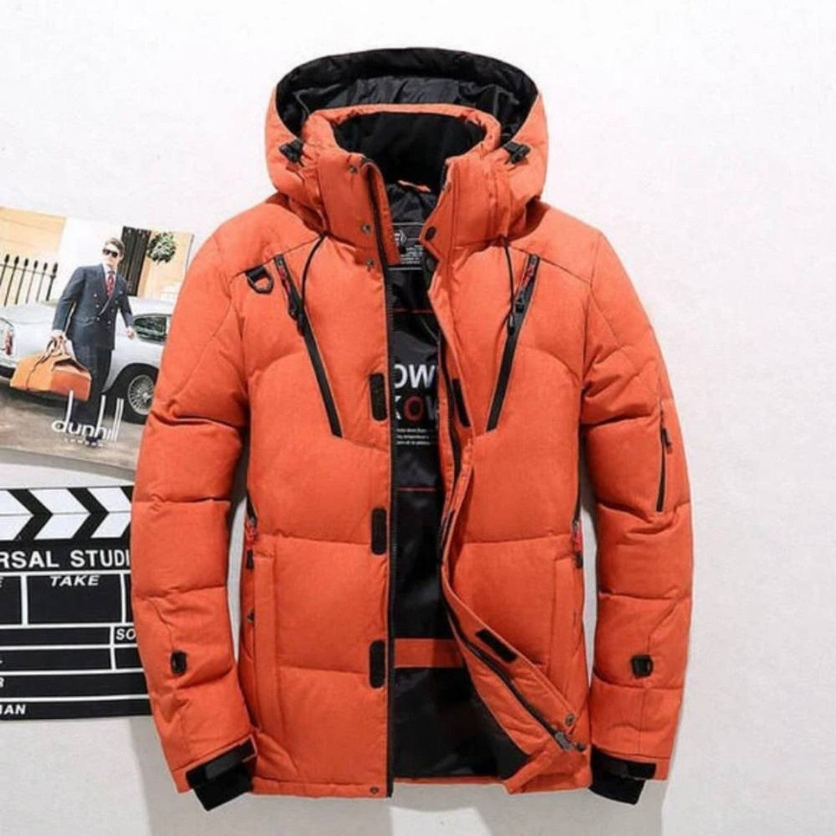 Men Lightweight Hooded Puffer Coat with Duck Down Insulation and Zip Pockets