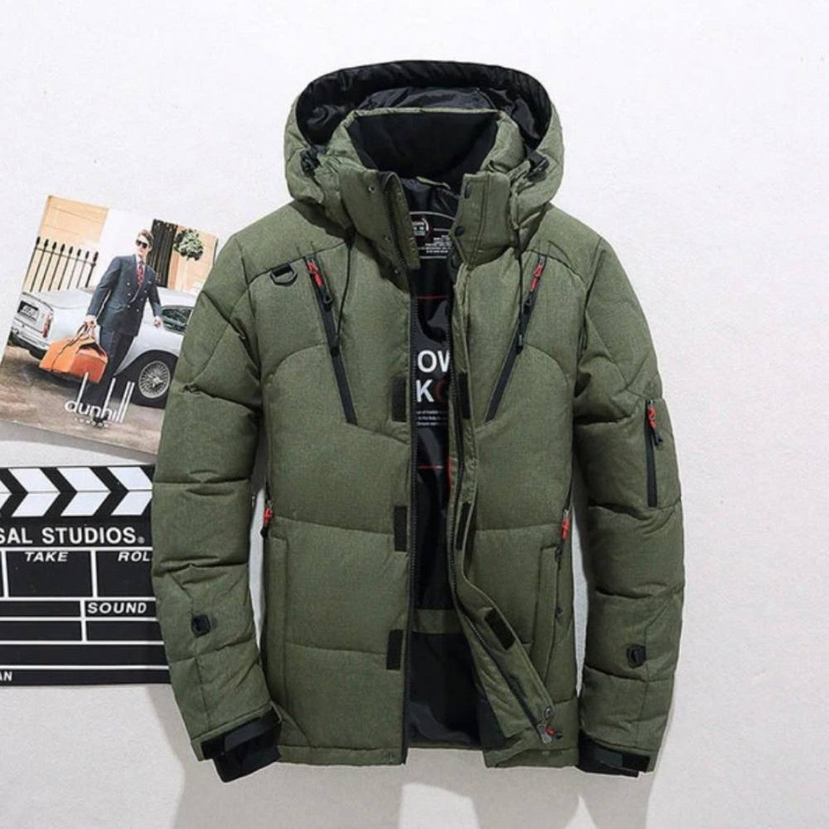 Men Lightweight Hooded Puffer Coat with Duck Down Insulation and Zip Pockets