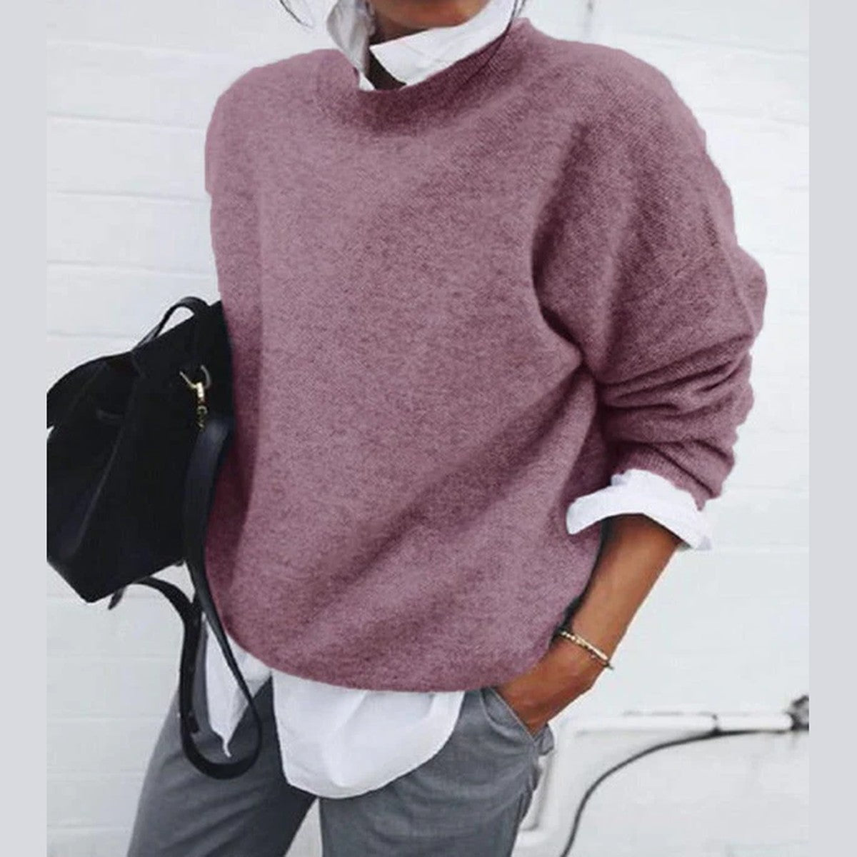 Long Sleeve Knitted Polo Sweater with Lapel Collar and Button Front