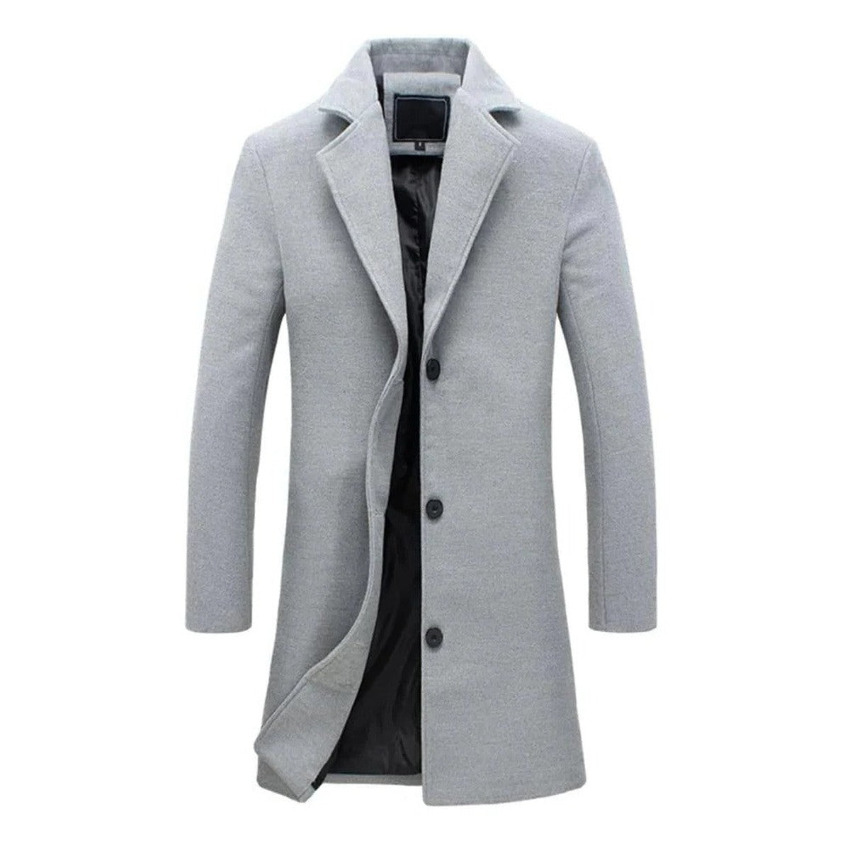 Double Breasted Wool Blend Trench Overcoat with Lapel Collar for Men