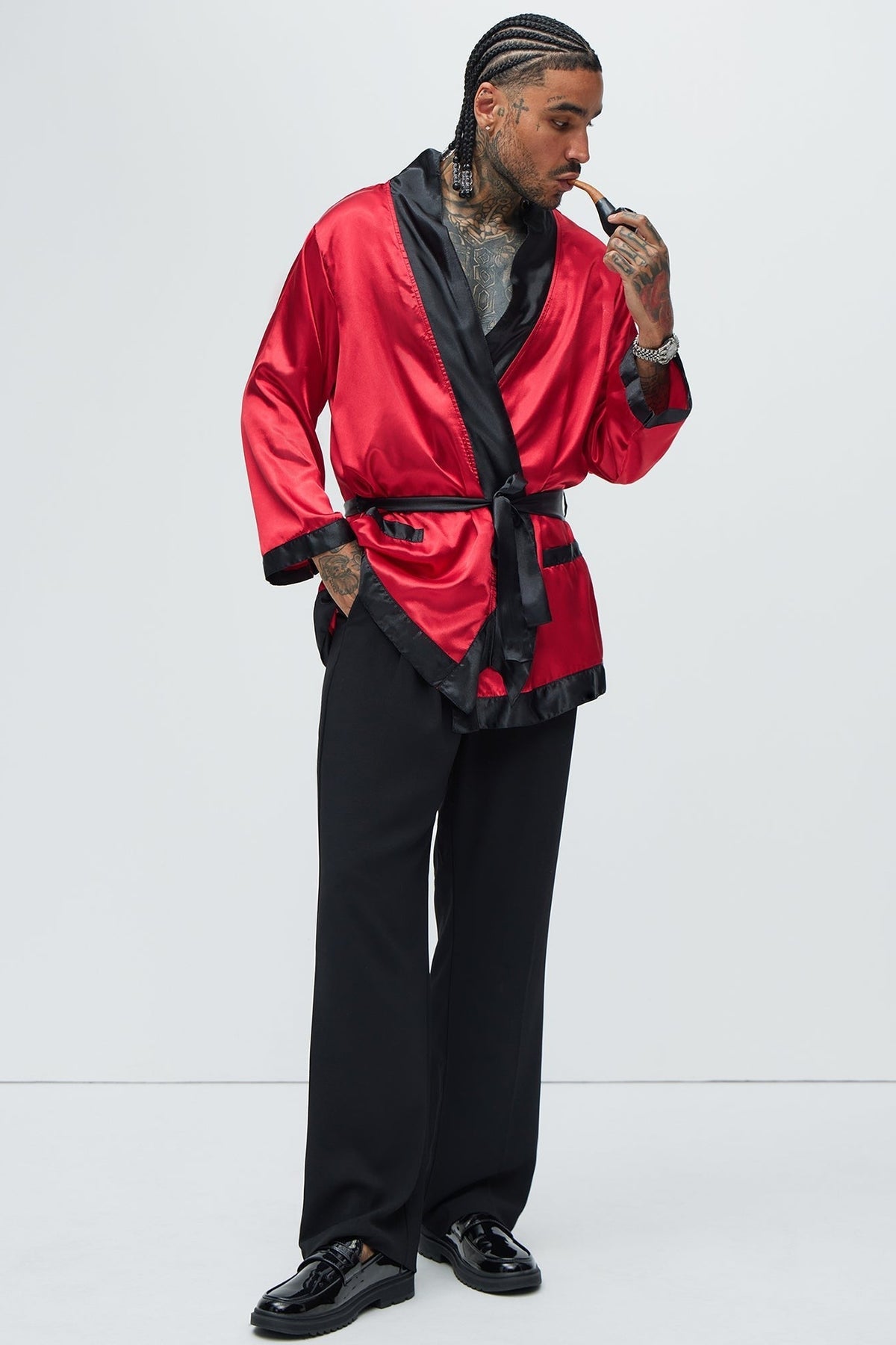 Red Velvet Jacket Costume Robe with Prop and Satin Sash Belt