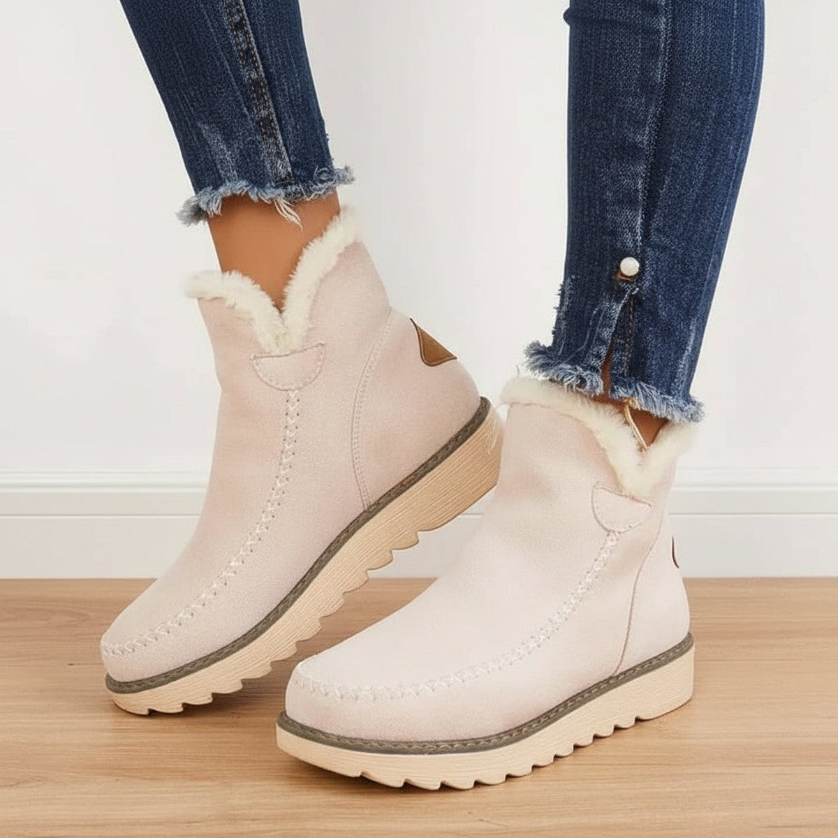 Warm Faux Shearling Suede Booties with Thick Non Slip Sole