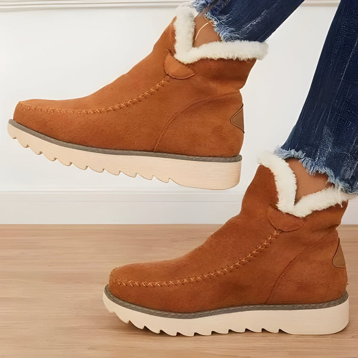 Warm Faux Shearling Suede Booties with Thick Non Slip Sole