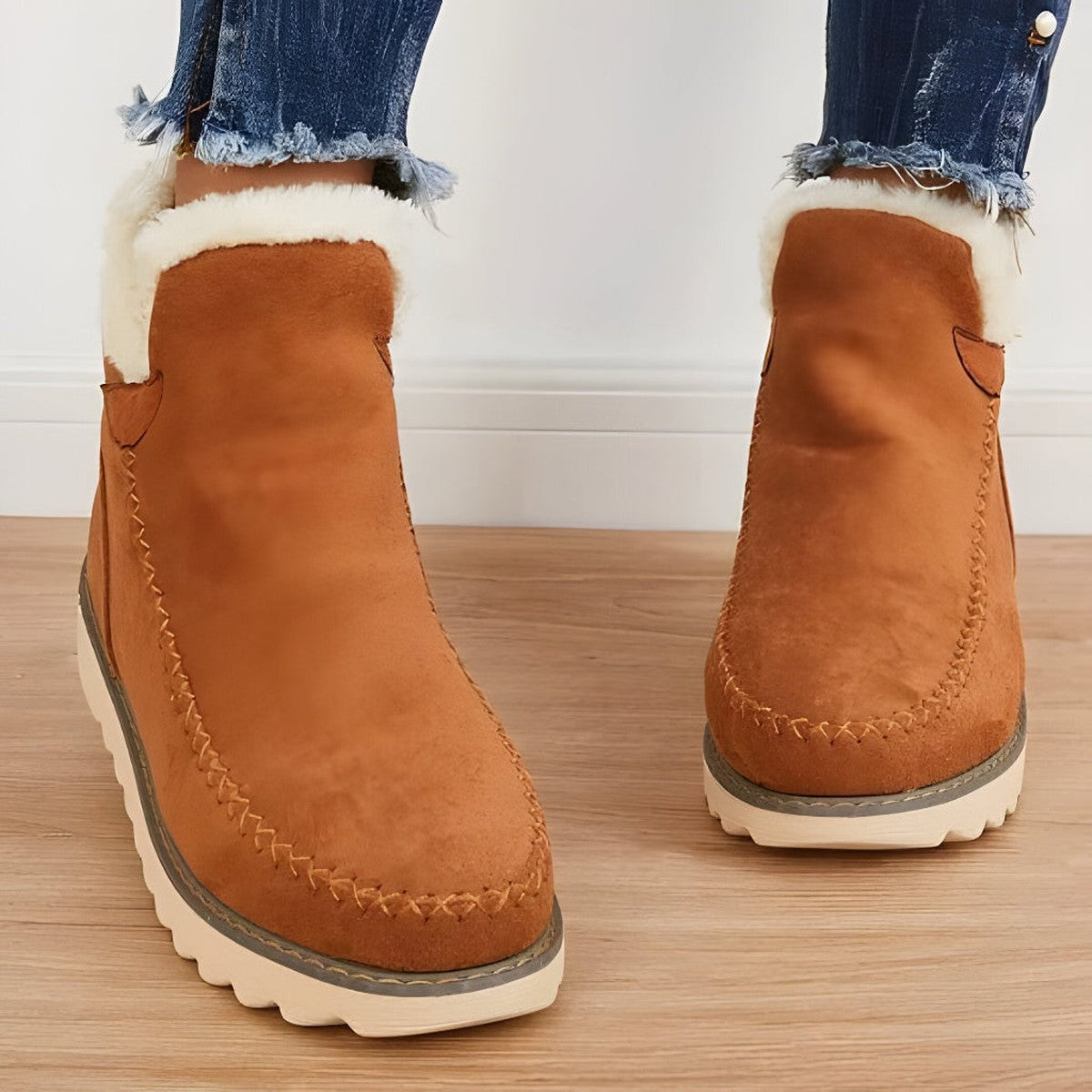 Warm Faux Shearling Suede Booties with Thick Non Slip Sole