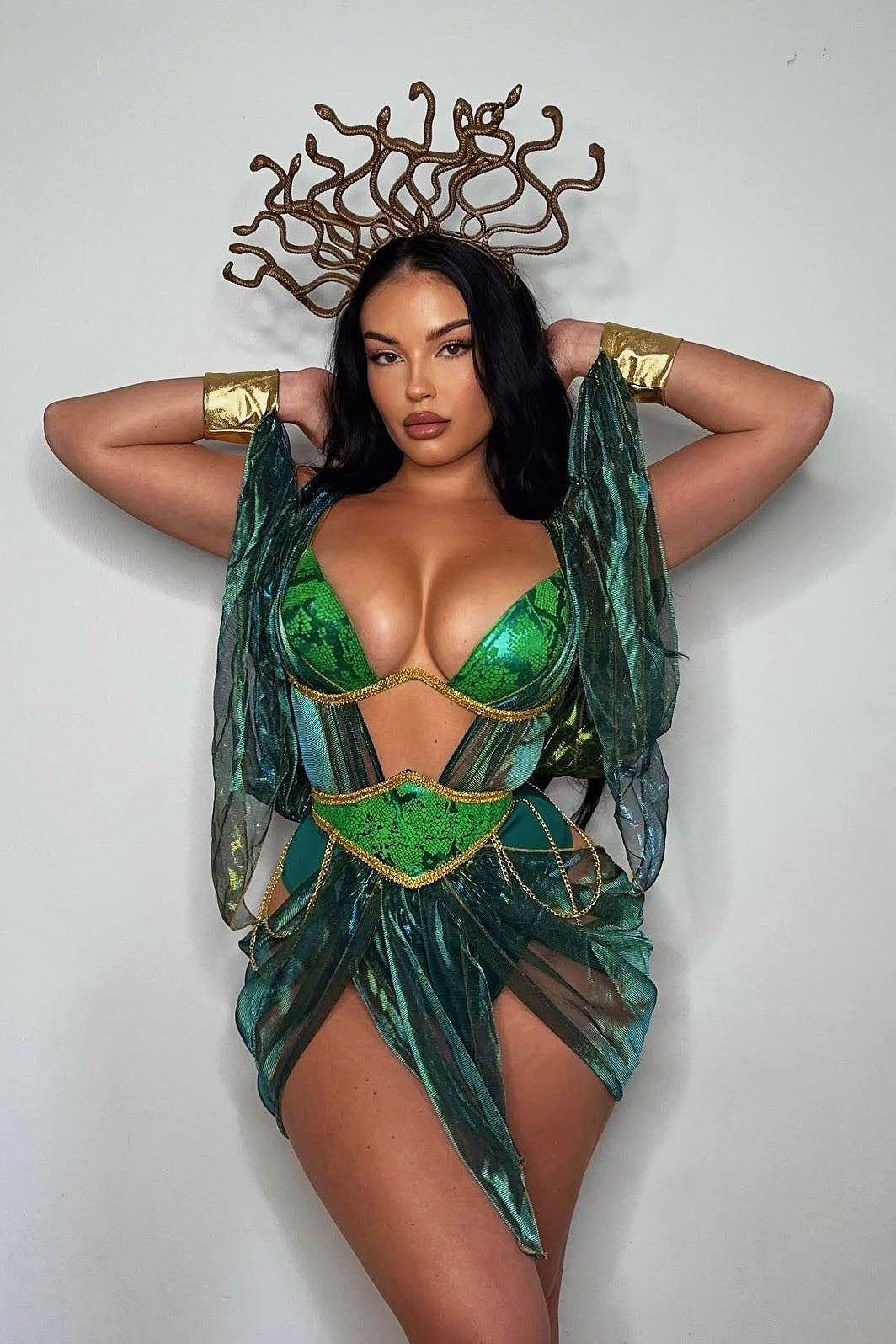 Serpent Queen Costume Set with Metallic Scale Print and Headpiece