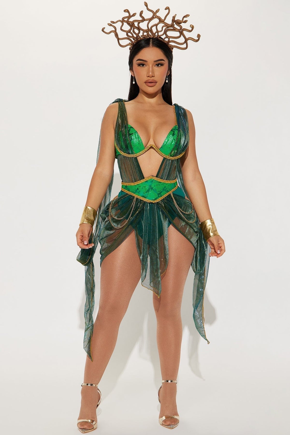 Serpent Queen Costume Set with Metallic Scale Print and Headpiece