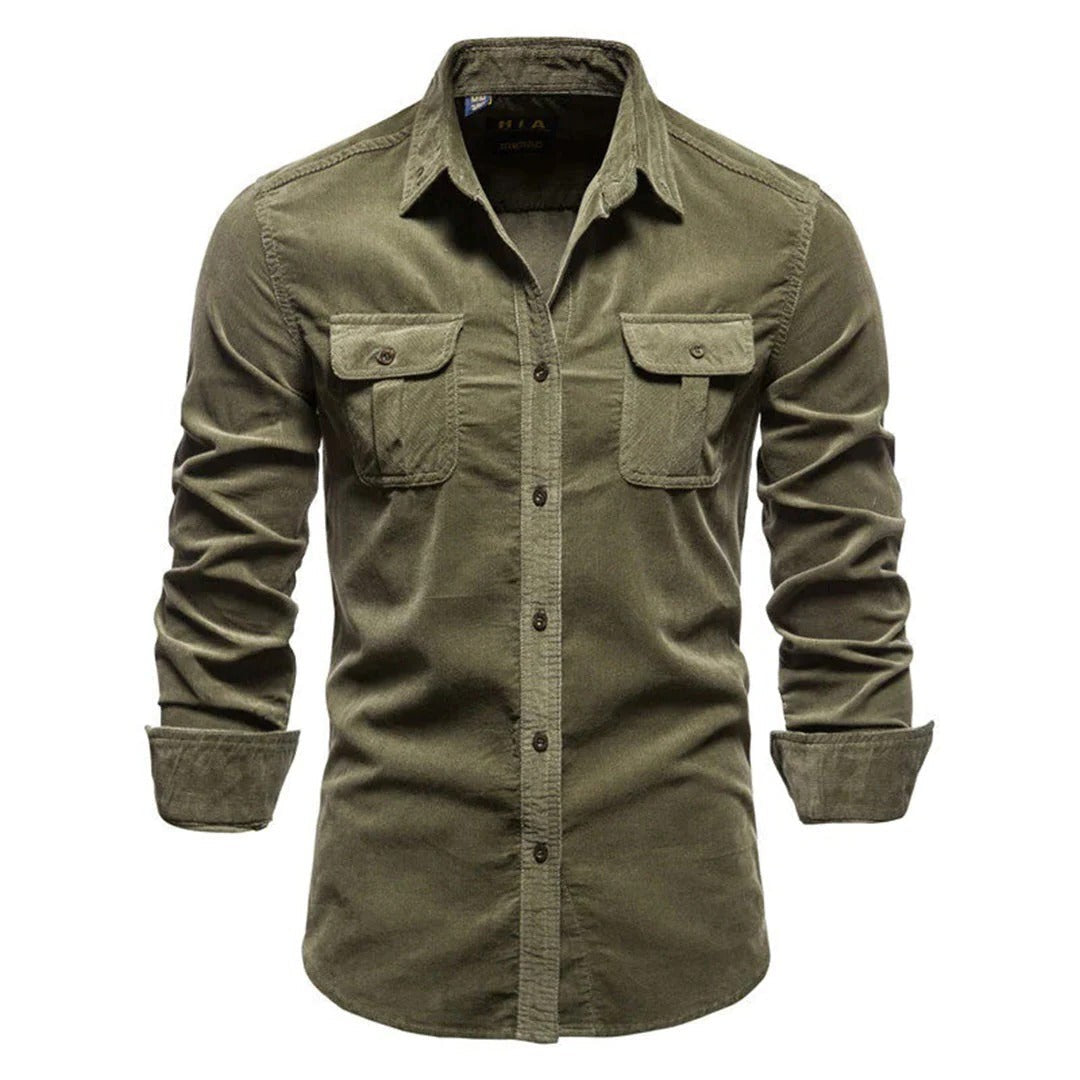 Mens Long Sleeve Corduroy Button Down Shirt With Chest Pockets