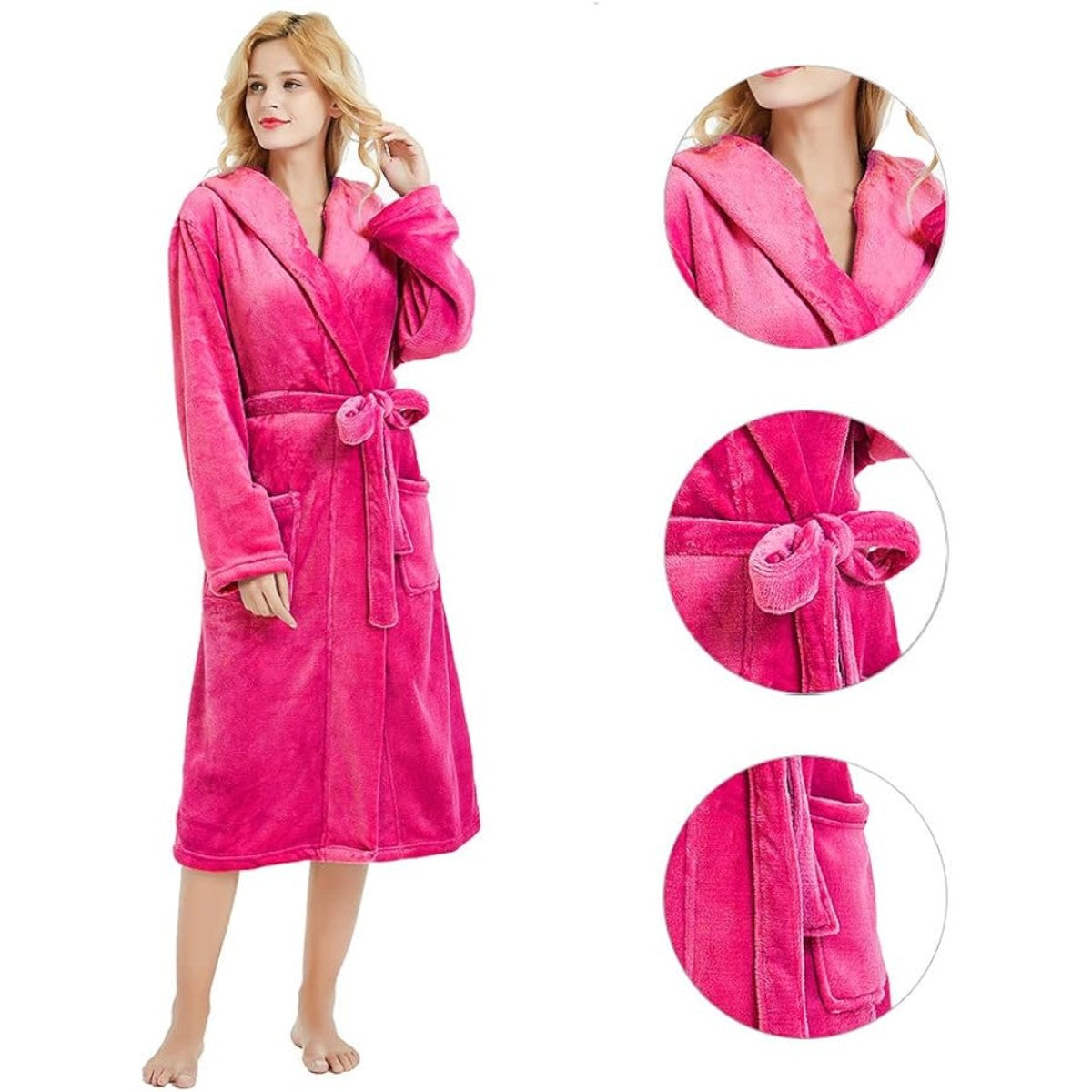 Plush Hooded Long Bathrobe for Women with Waist Belt