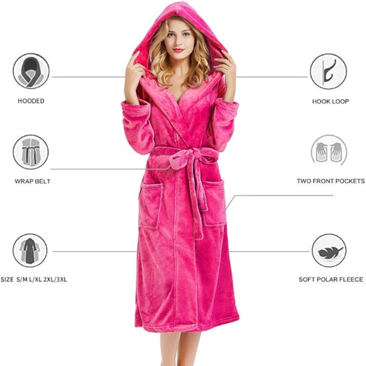 Plush Hooded Long Bathrobe for Women with Waist Belt
