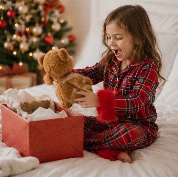 Toddler Girls Ribbed Christmas Pajama Set with Soft Faux Fur Trim