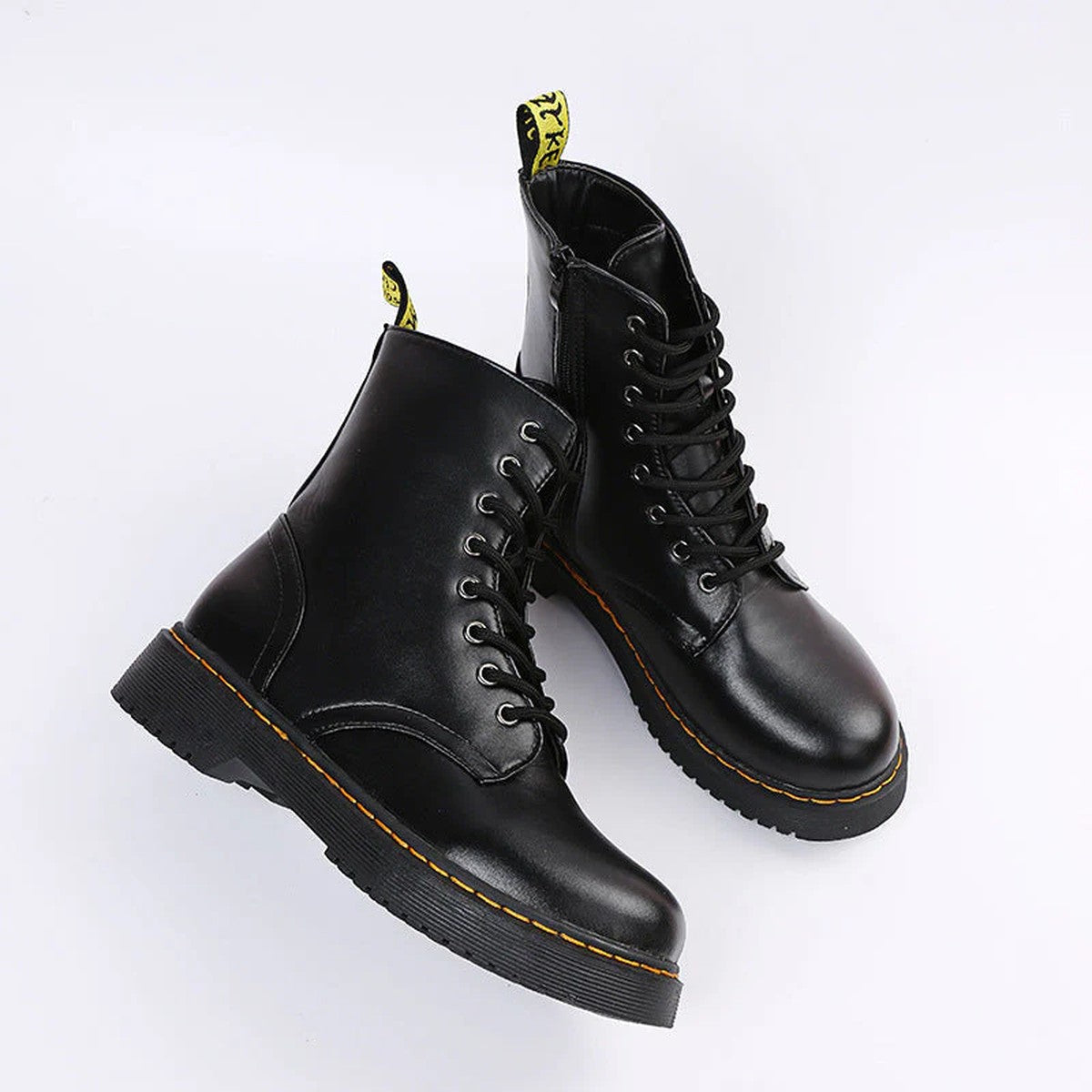 Womens Combat Ankle Boots with Side Zipper and Chunky Platform Sole