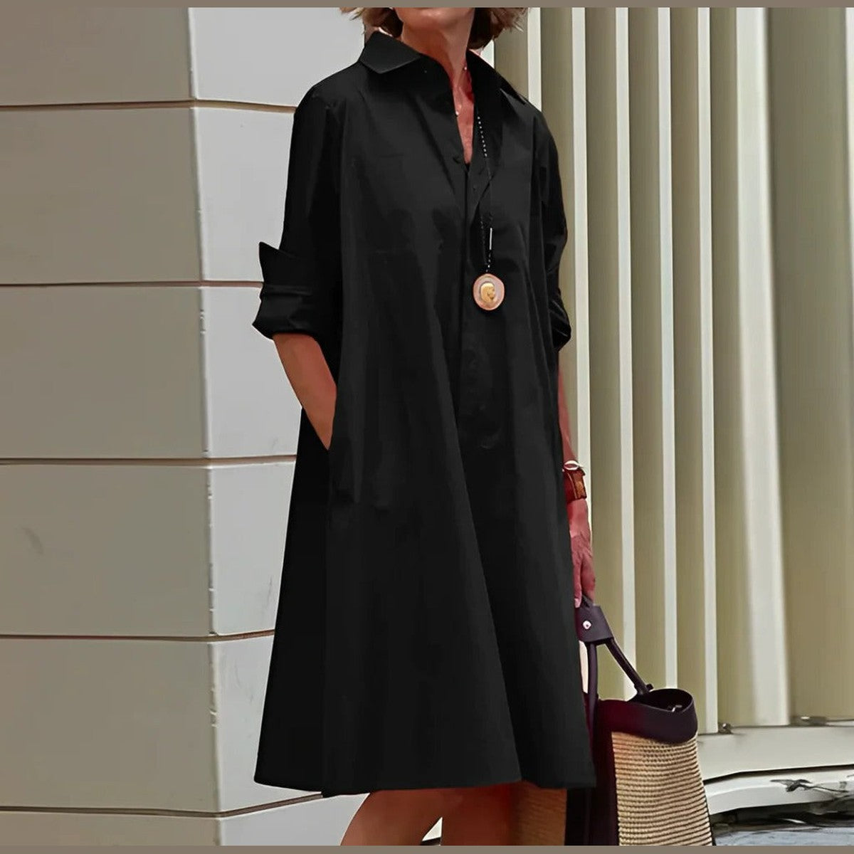 Short Sleeve Polo Collar Mini Dress with Button Down Placket
