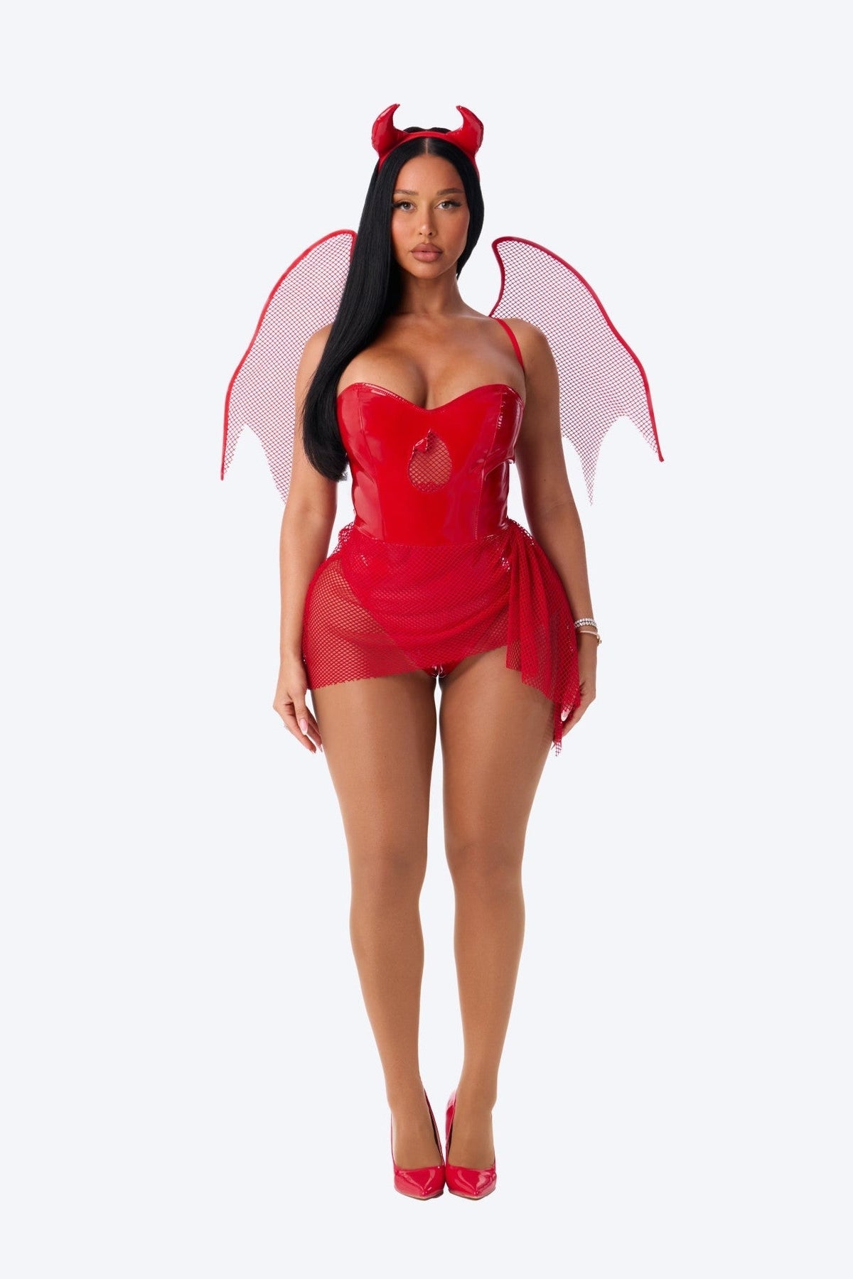 Red Devil Costume Set with Horn Headband and Wings, Three Piece
