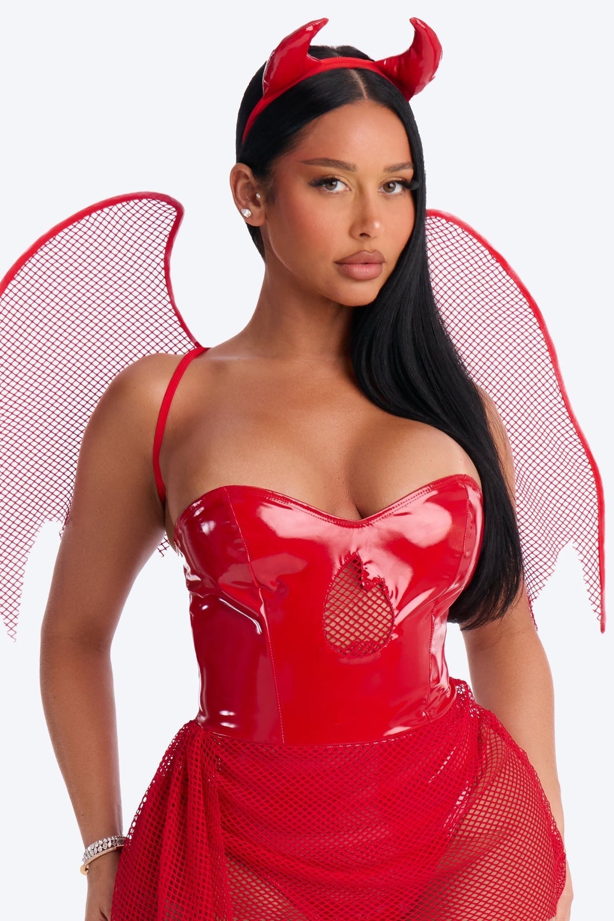 Red Devil Costume Set with Horn Headband and Wings, Three Piece