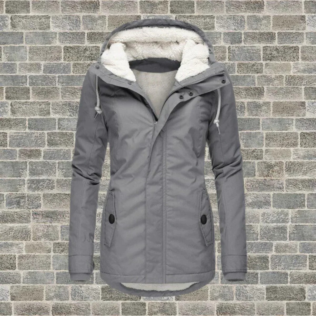 Womens Long Sleeve Button Down Swing Parka with Hood and Pleated Hem