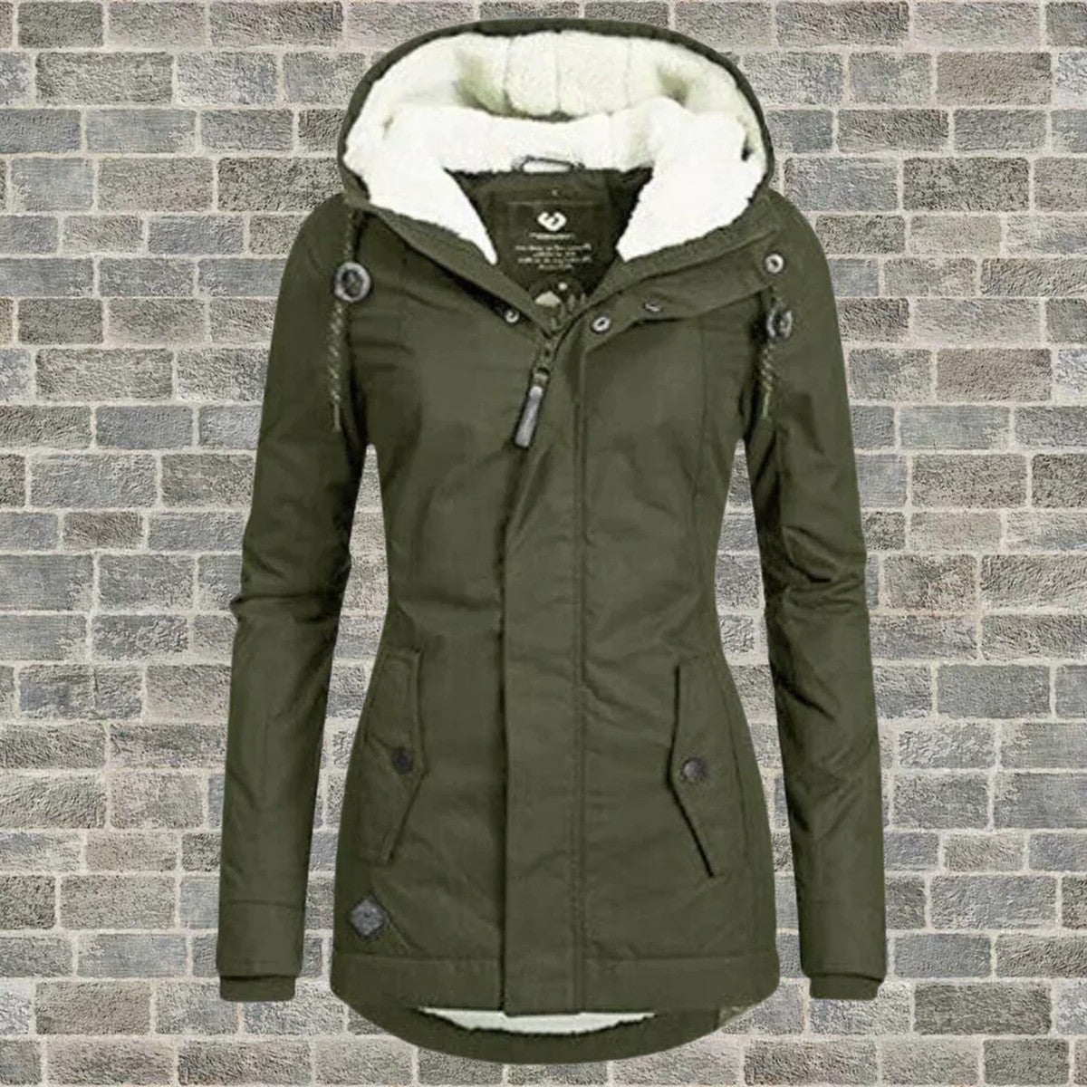 Womens Long Sleeve Button Down Swing Parka with Hood and Pleated Hem