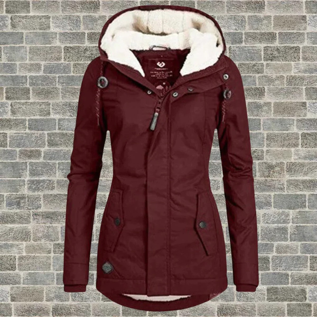 Womens Long Sleeve Button Down Swing Parka with Hood and Pleated Hem