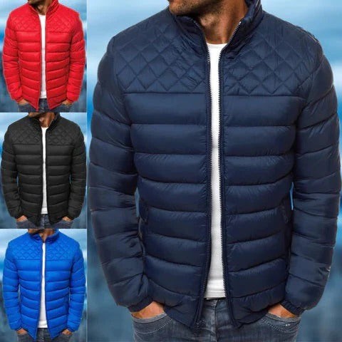 Mens Lightweight Puffer Jacket with Full Zip and Warm Quilted Insulation
