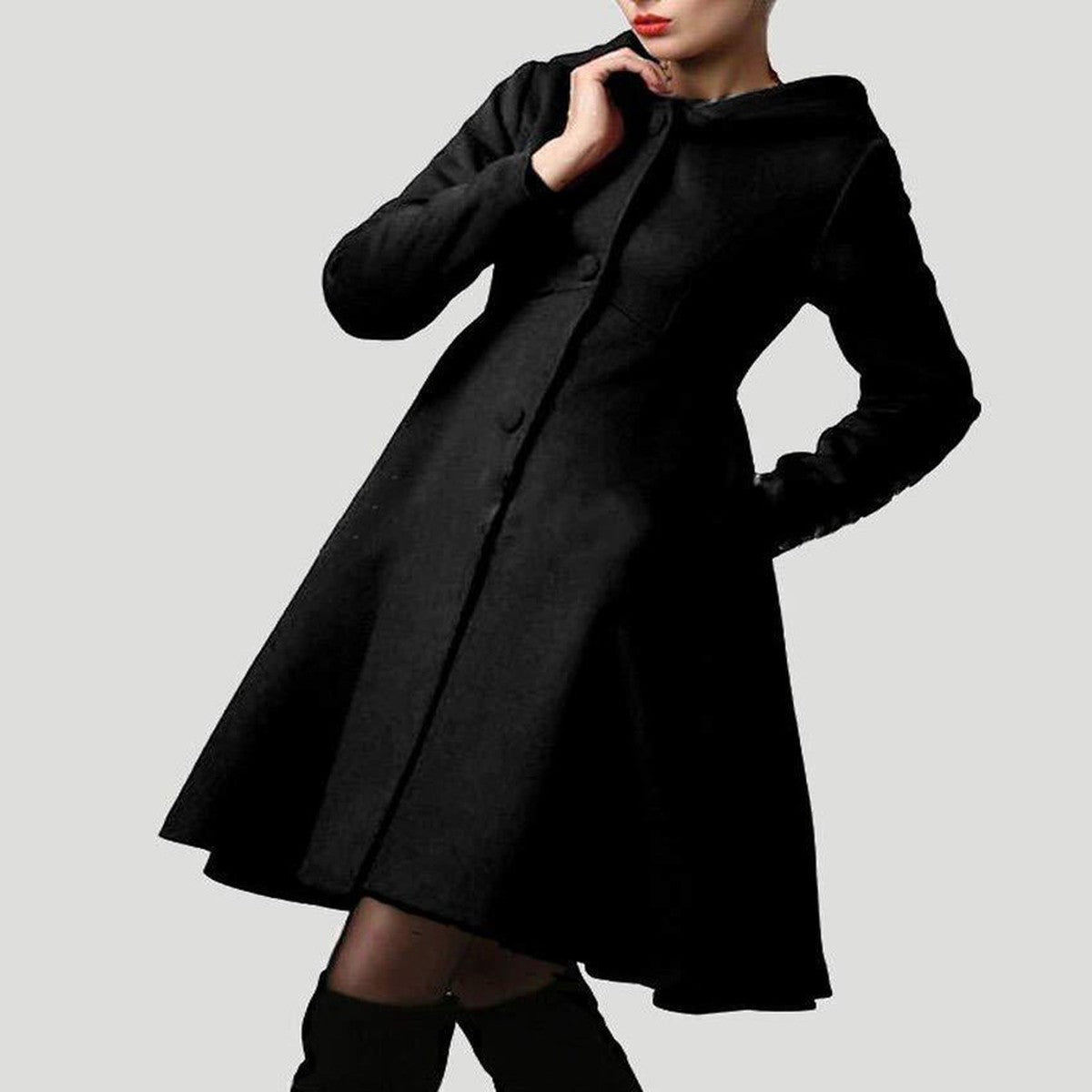 Casual Long Sleeve Winter Overcoat with Single Breasted Button Closure