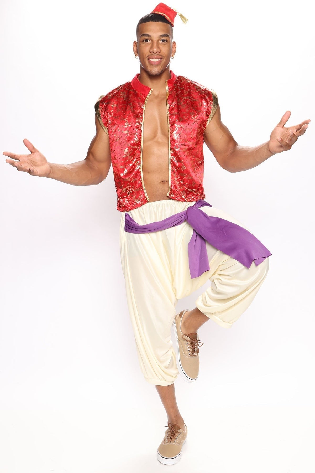 Men's Prince Costume Set with Red Velvet Jacket and Decorative Epaulets