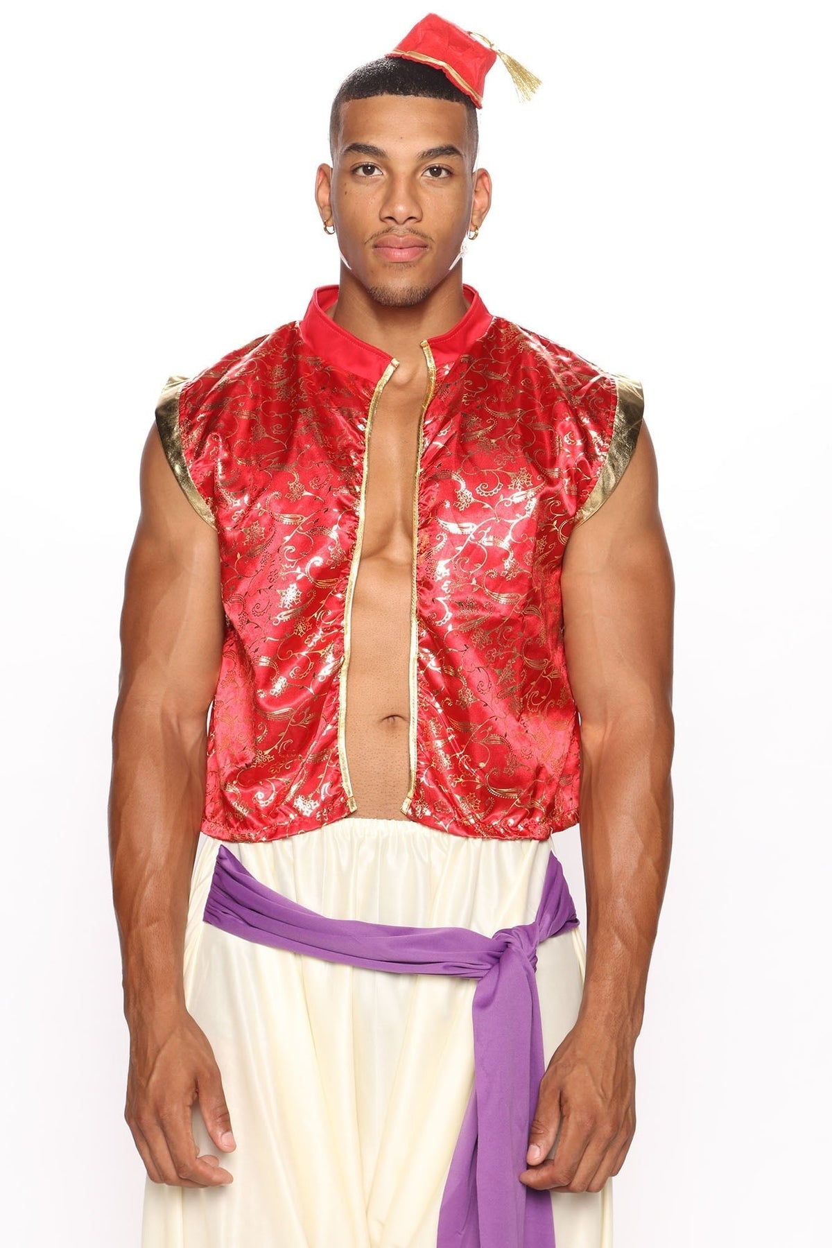 Men's Prince Costume Set with Red Velvet Jacket and Decorative Epaulets