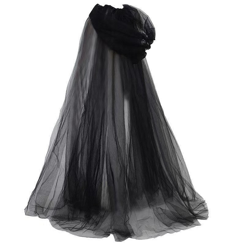Hooded Mesh Cloak with Self Tying Loop, Inch Floor Length for Costume Events