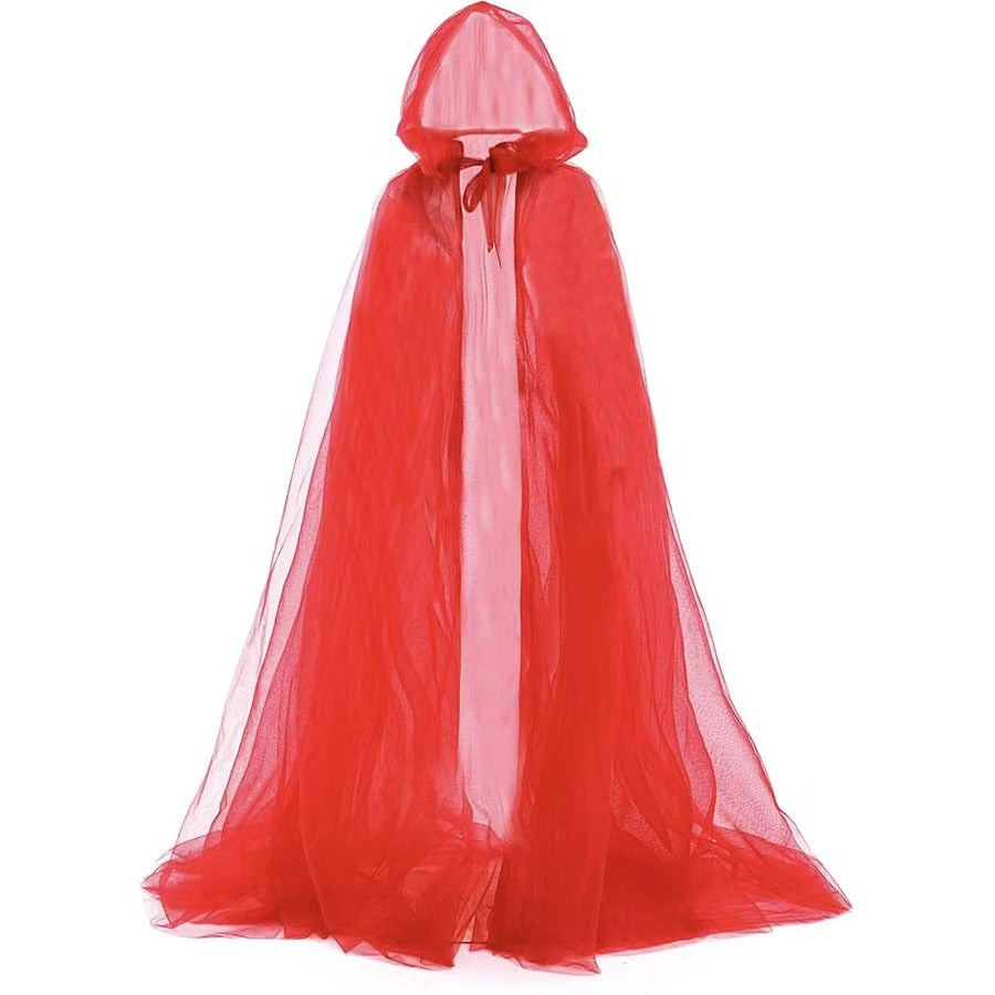 Hooded Mesh Cloak with Self Tying Loop, Inch Floor Length for Costume Events