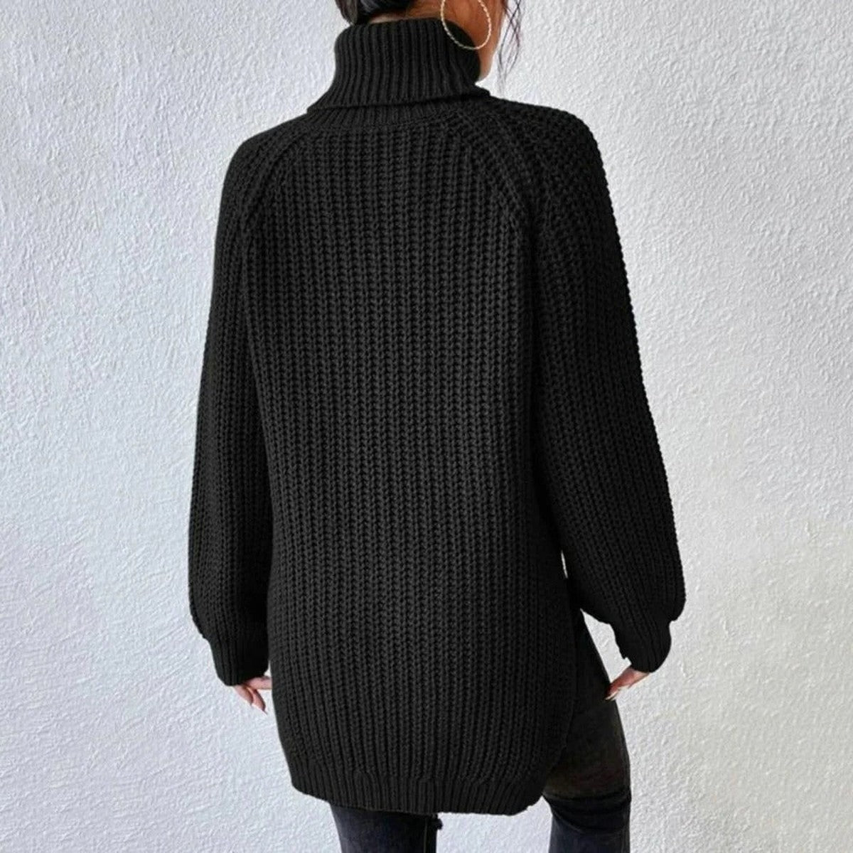 Womens Chunky Knit Turtleneck Sweater with Decorative Button Accents