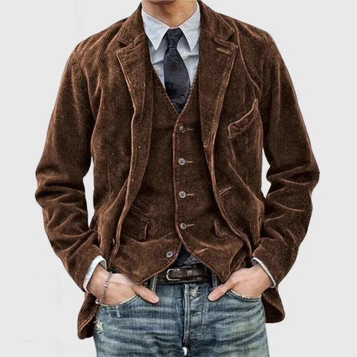 Men Corduroy Button Down Overshirt Jacket with Chest Flap Pockets