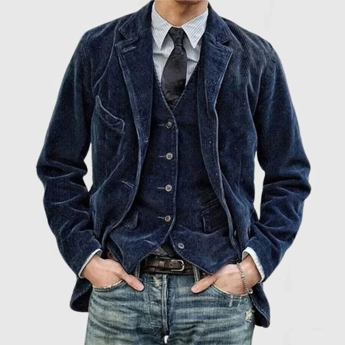 Men Corduroy Button Down Overshirt Jacket with Chest Flap Pockets