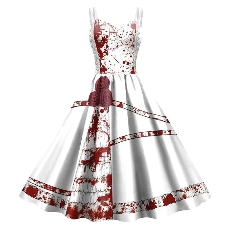 Skeleton Rose A Line Halter Dress with Fitted Bodice and Flowing Skirt