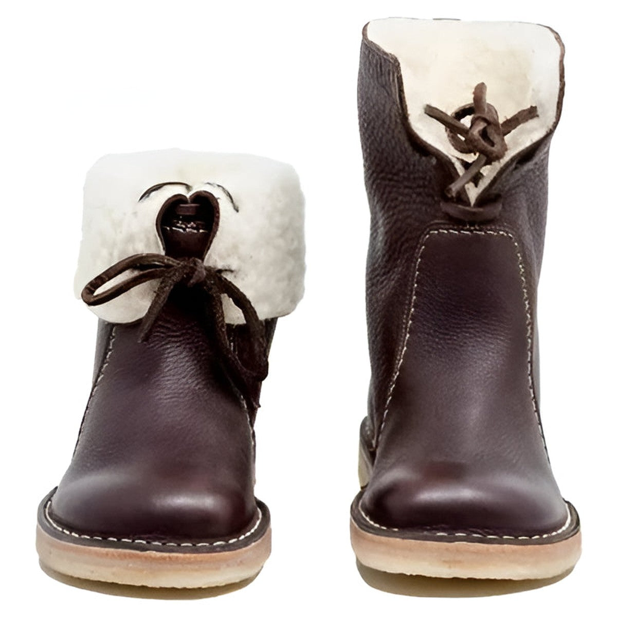 Genuine Leather Winter Boots with Warm Wool Lining and Fold Over Cuff