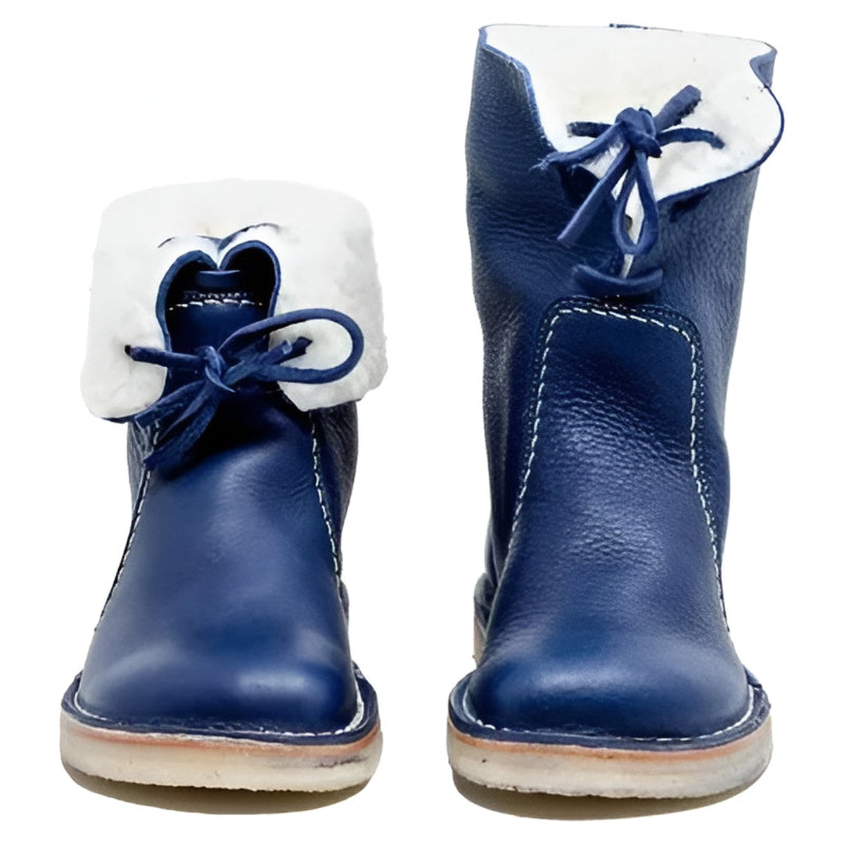 Genuine Leather Winter Boots with Warm Wool Lining and Fold Over Cuff