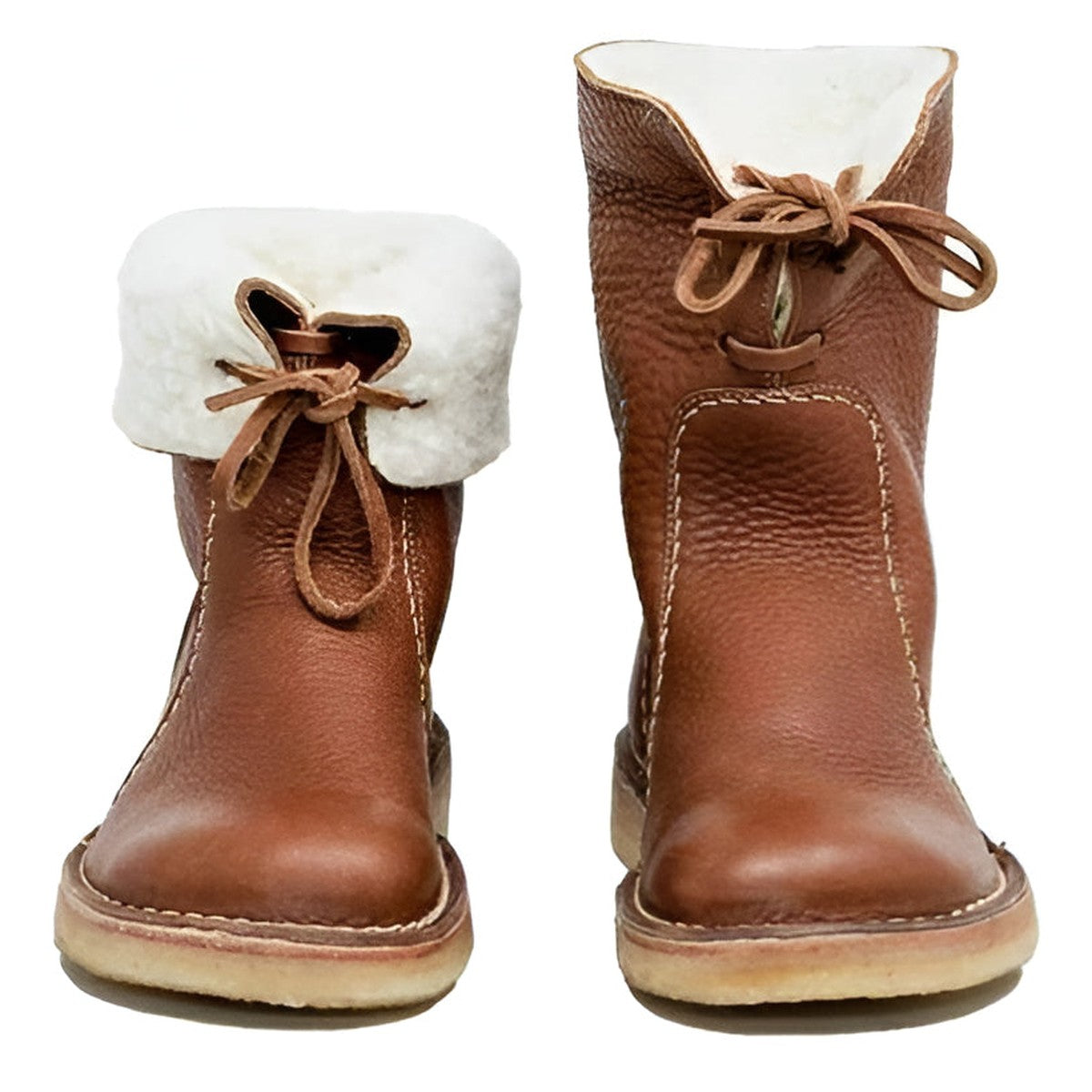 Genuine Leather Winter Boots with Warm Wool Lining and Fold Over Cuff
