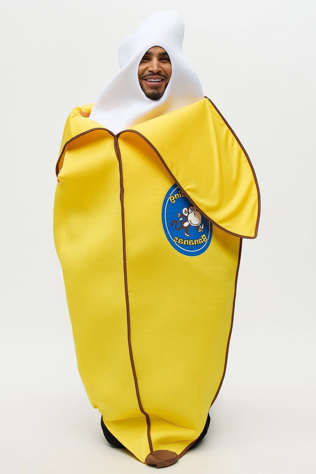 Banana Costume Tunic with Pull-On Design and Open Face Cutout for Adults