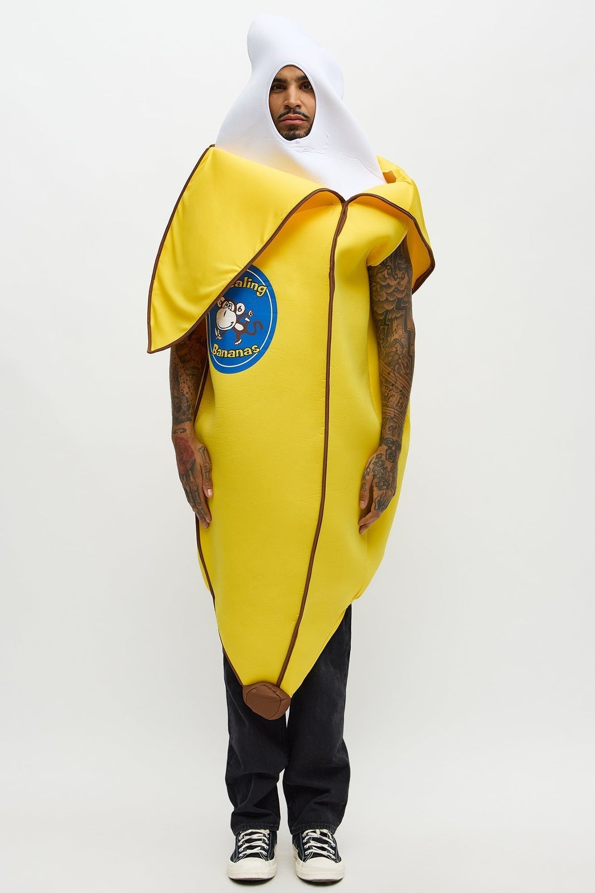 Banana Costume Tunic with Pull-On Design and Open Face Cutout for Adults