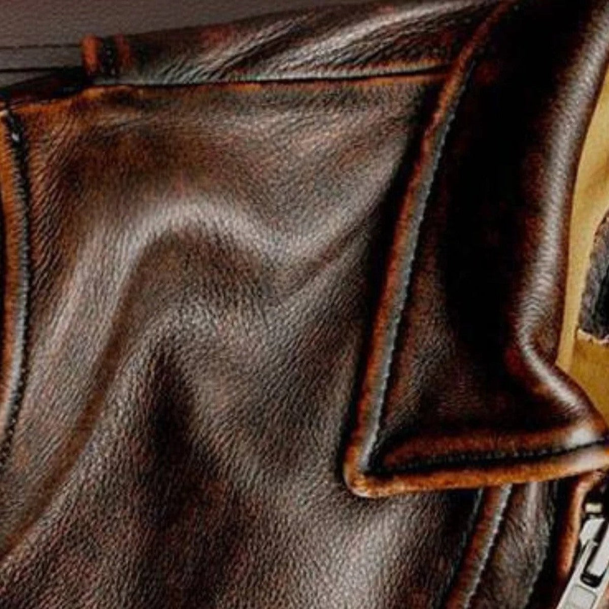 Vintage Brown Faux Leather Bomber Jacket with Ribbed Trim and Zip Front