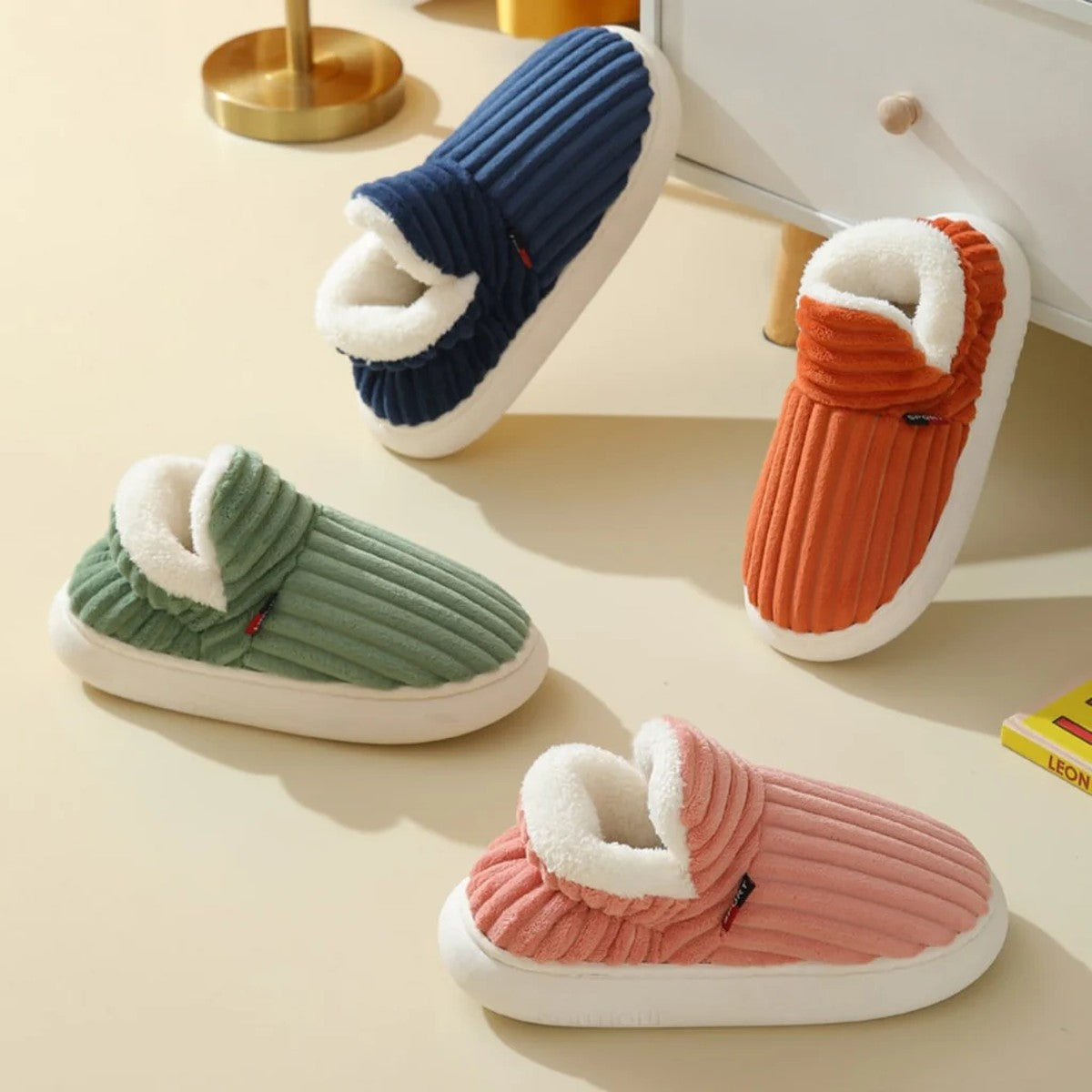 Padded Quilted House Slippers with Warm Fleece Lining and Non Slip Sole
