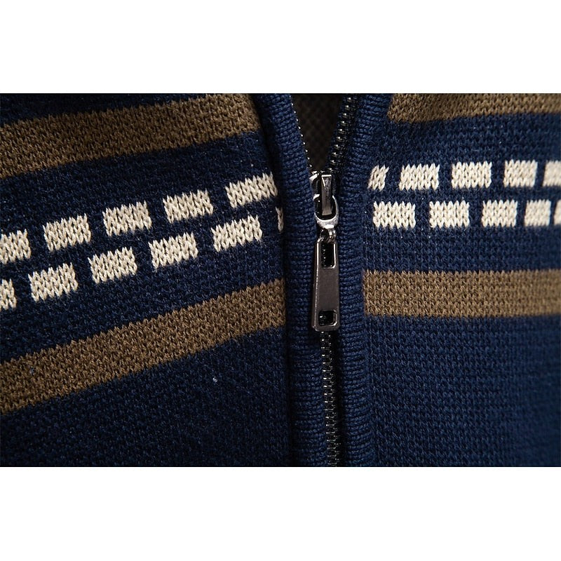 Mens  Knit Cardigan Sweater with Full Zip and Ribbed Trim