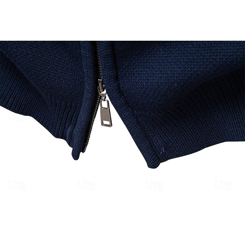 Mens  Knit Cardigan Sweater with Full Zip and Ribbed Trim