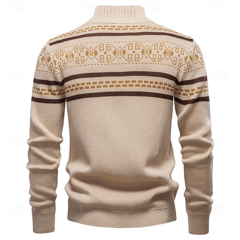 Mens  Knit Cardigan Sweater with Full Zip and Ribbed Trim