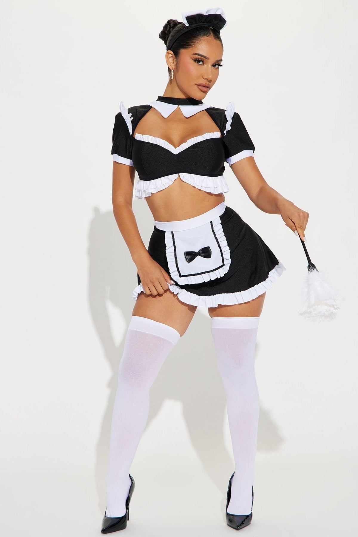 Maid Costume Set with Headpiece and Neck Collar, Four Piece Outfit